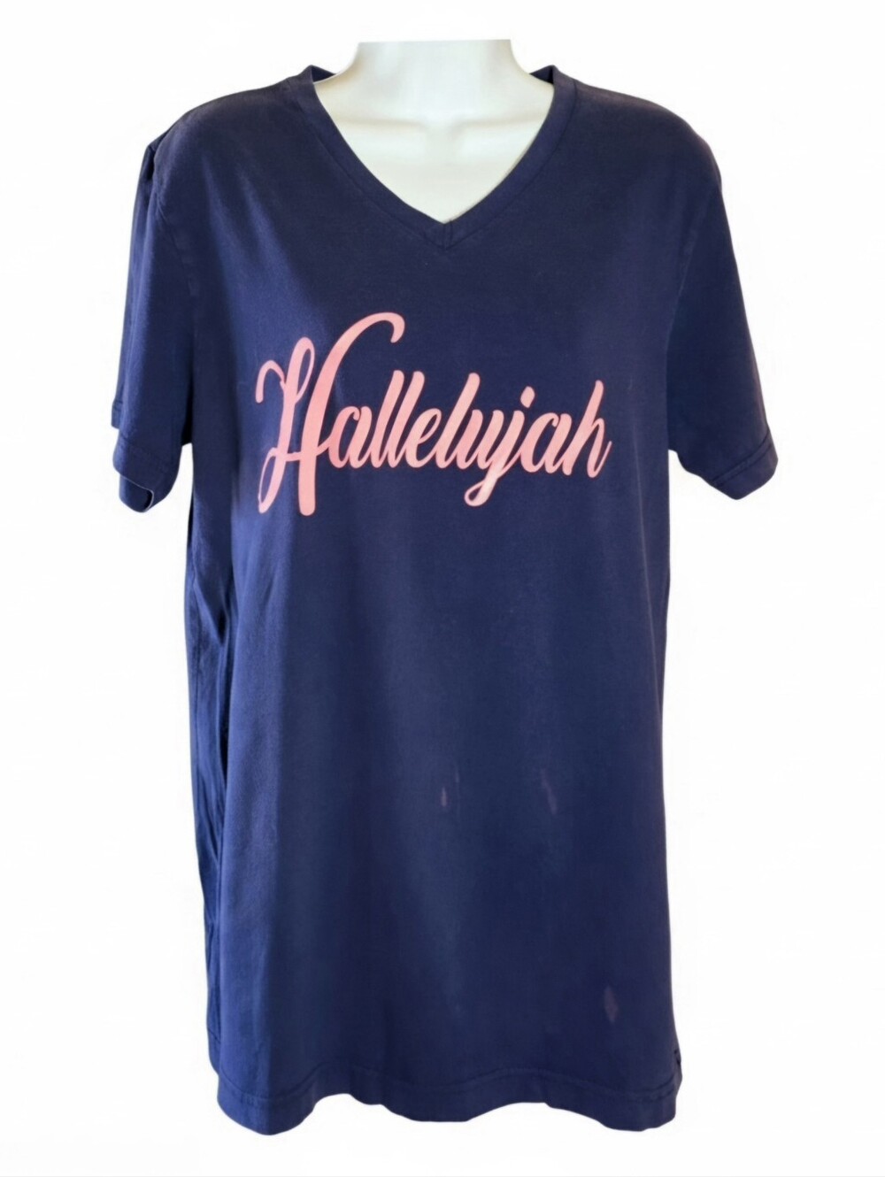 Bella Canvas Faded Navy Hallelujah V-Neck Graphic Tee Distressed Grunge M